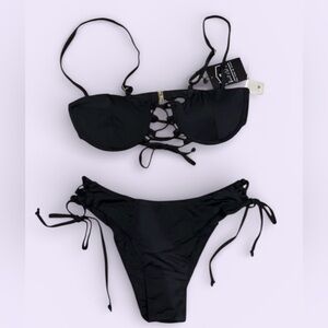 *Unique* Black Lace-Up Bikini Top and Bottom NWT Size Medium